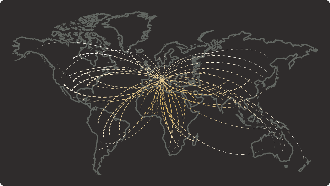 A world map with interconnected lines.